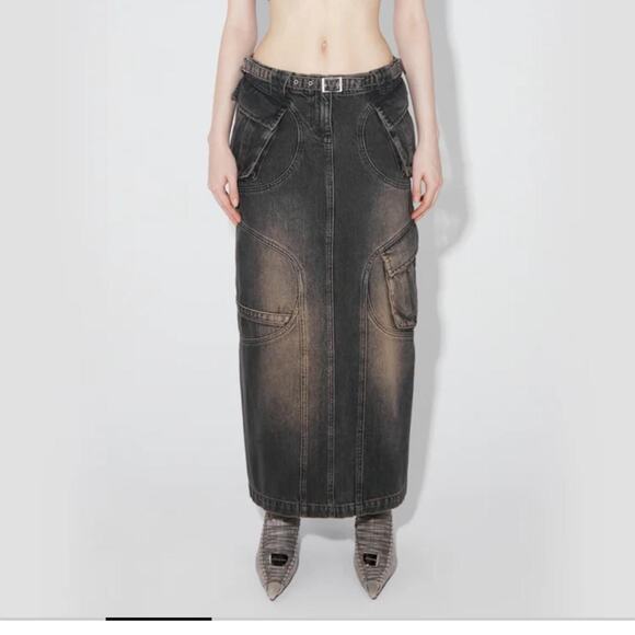 MISBHV DENIM MAXI SKIRT - BROWN DISTRESSED - Picture 1 of 8
